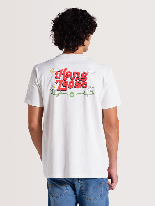 Camiseta Off White Manga Curta Hang Loose Clouds