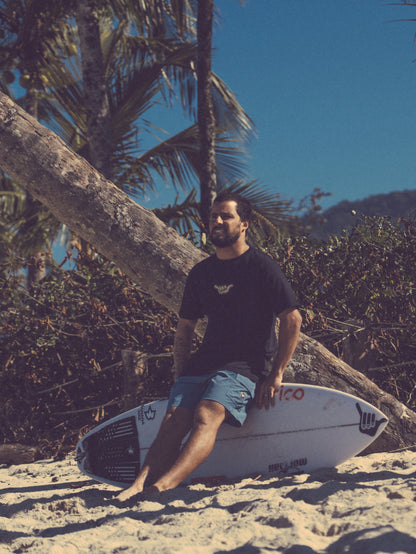 Camiseta Manga Curta Preta Hang Loose Sunset
