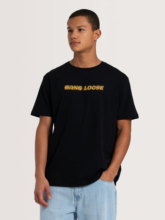 Camiseta Manga Curta Preta Hang Loose Retro