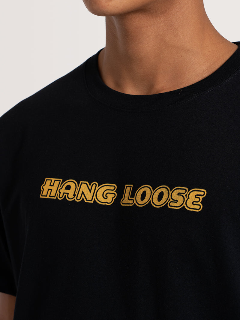 Camiseta Manga Curta Preta Hang Loose Retro