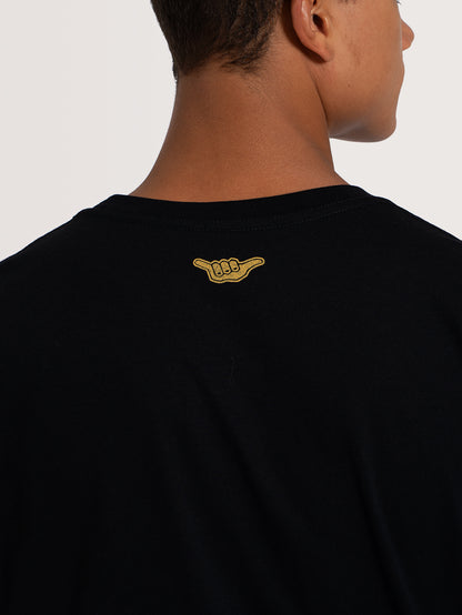 Camiseta Manga Curta Preta Hang Loose Retro