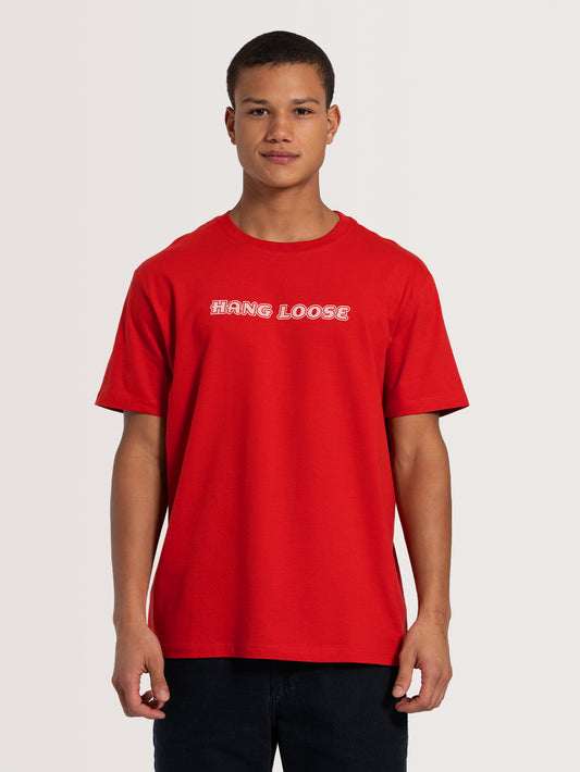 Camiseta Manga Curta Vermelha Hang Loose Retro