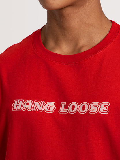 Camiseta Manga Curta Vermelha Hang Loose Retro