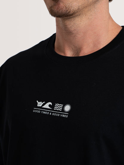 Camiseta Manga Curta Preta Hang Loose Flat