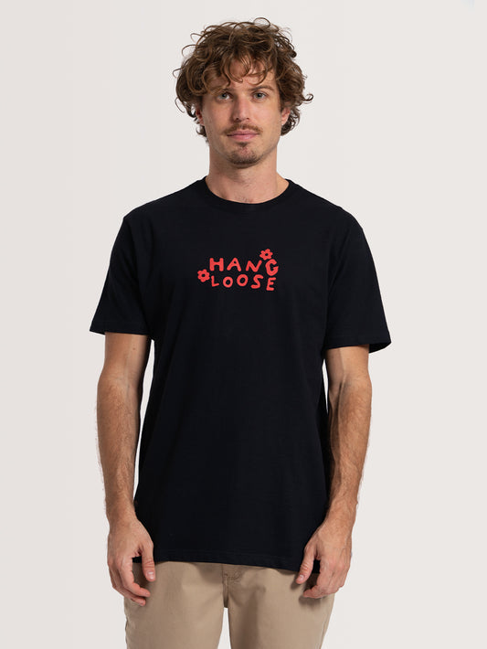 Camiseta Manga Curta Preta Hang Loose Hippie