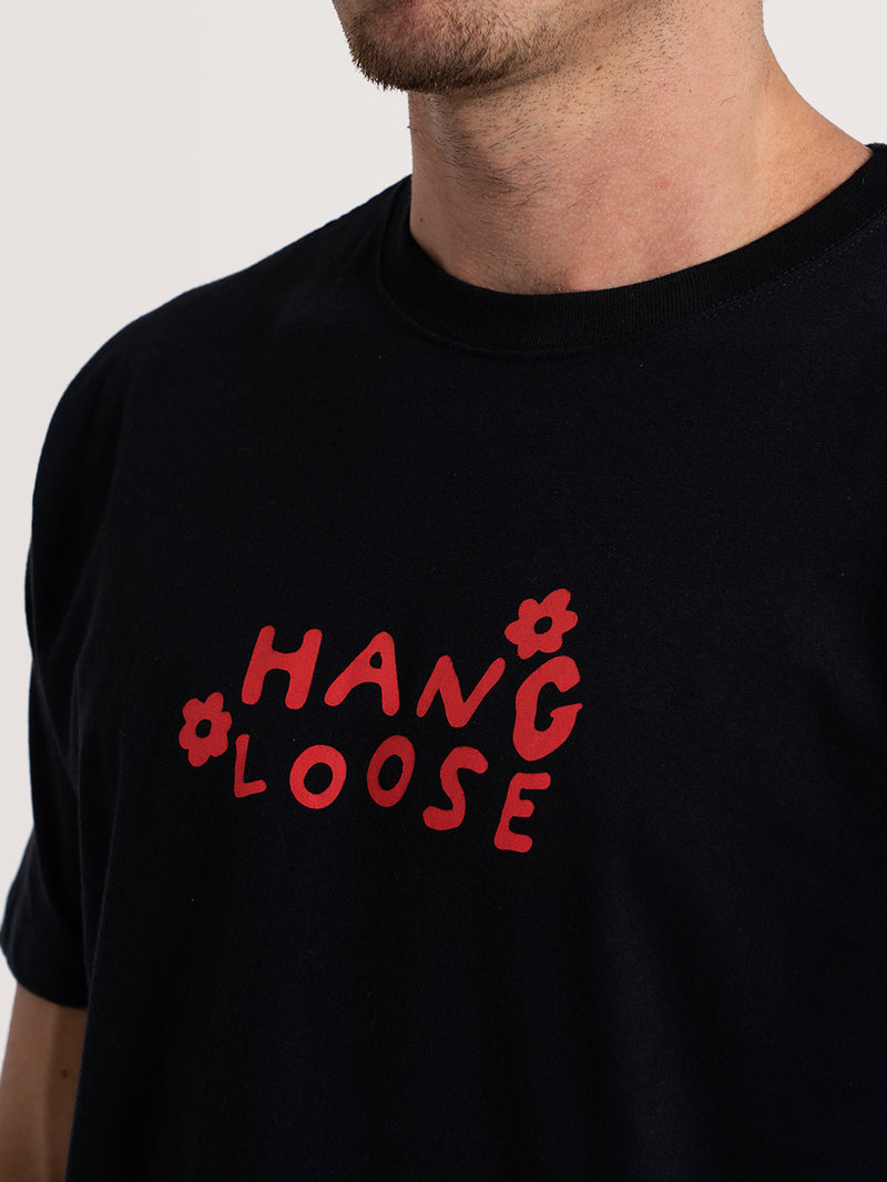 Camiseta Manga Curta Preta Hang Loose Hippie
