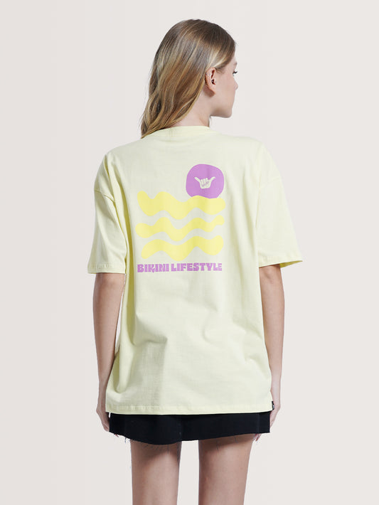 Camiseta Manga Curta Amarela Hang Loose Waves