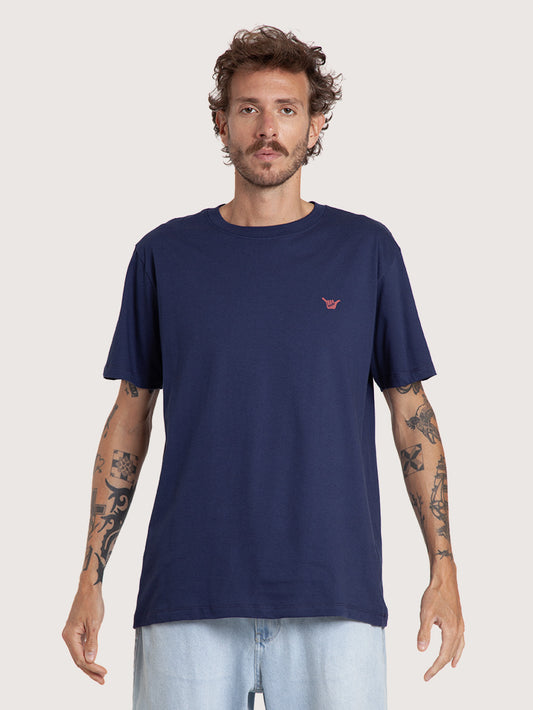 Camiseta Manga Curta Azul Marinho Masculina Hang Loose Logo
