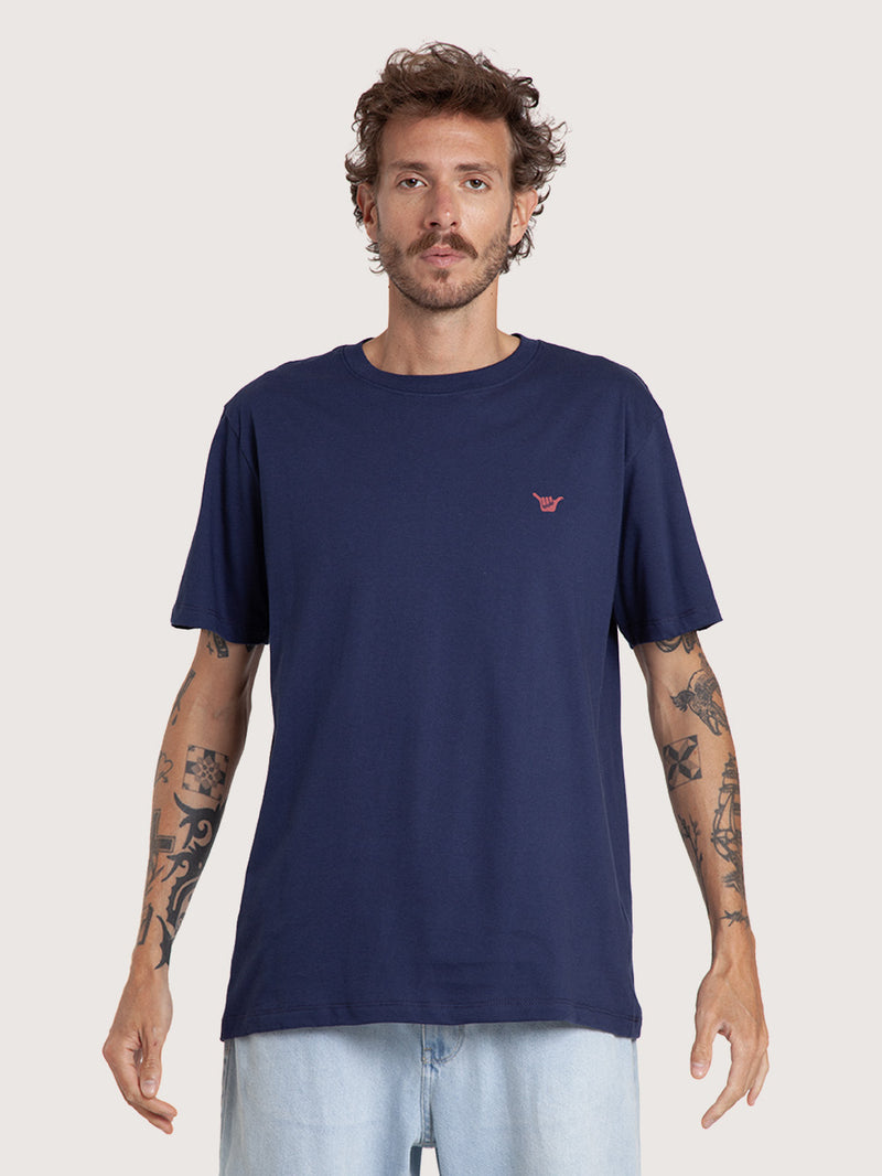 Camiseta Manga Curta Azul Marinho Masculina Hang Loose Logo