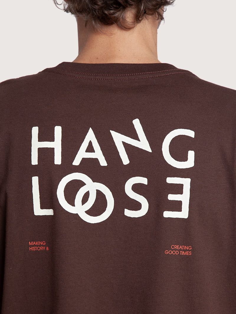 Camiseta Manga Curta Loose Marrom Café Hang Loose