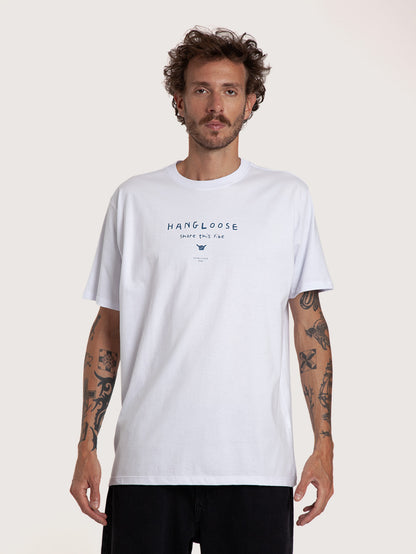Camiseta Manga Curta Branca Masculina Hang Loose Share It