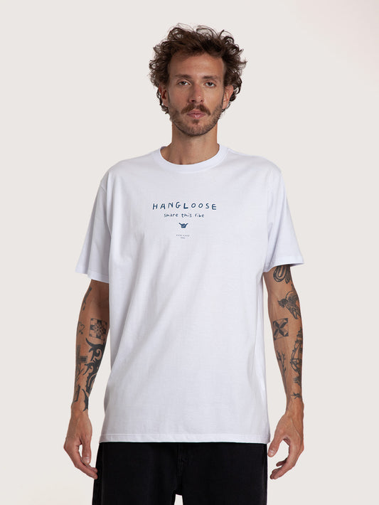 Camiseta Manga Curta Branca Masculina Hang Loose Share It
