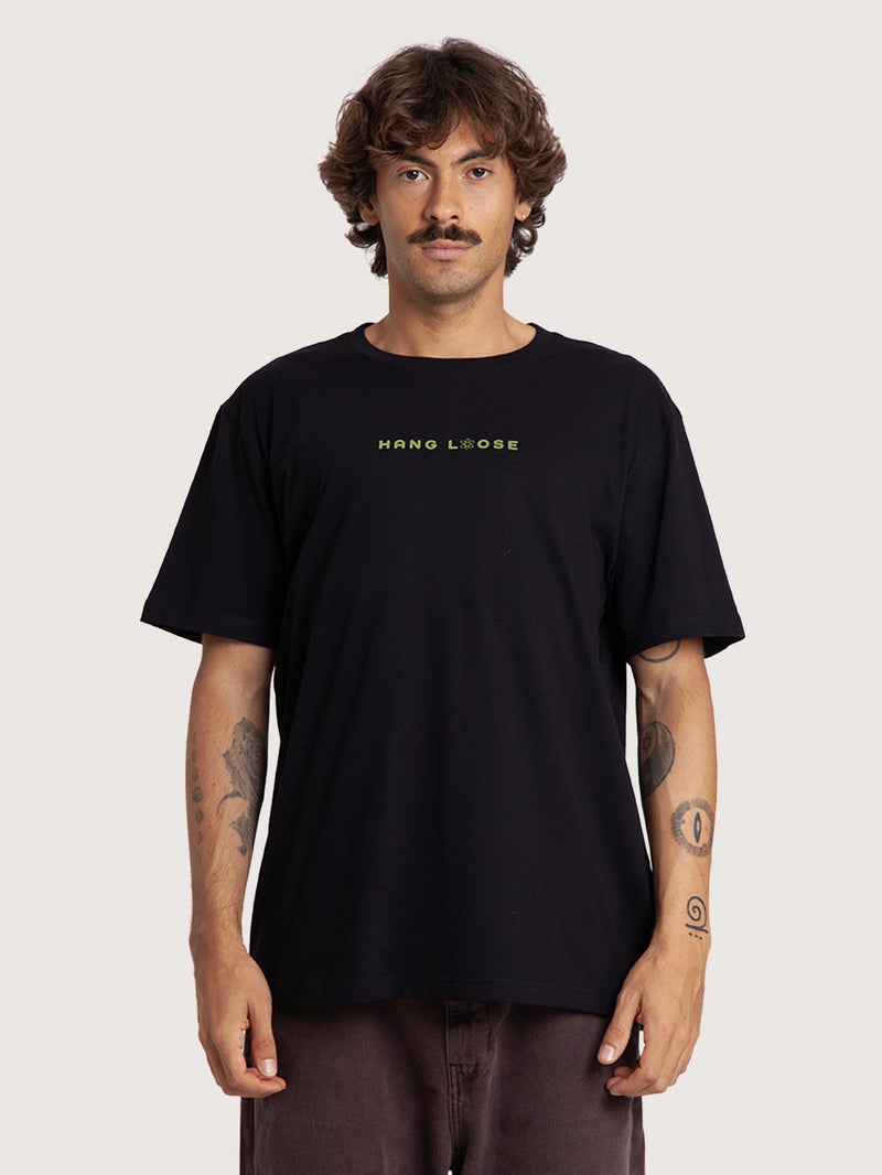 Camiseta Manga Curta Preta Hang Loose Atom