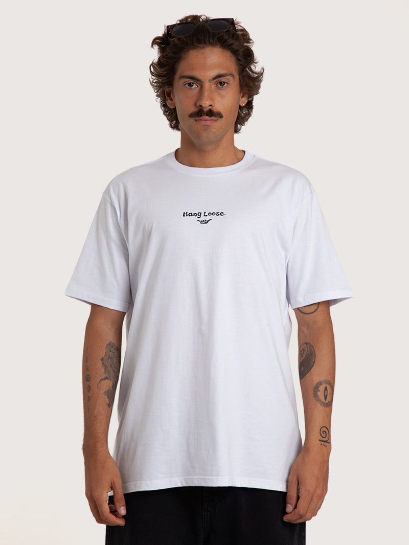 Camiseta Manga Curta Branca Masculina Hang Loose Rainbow