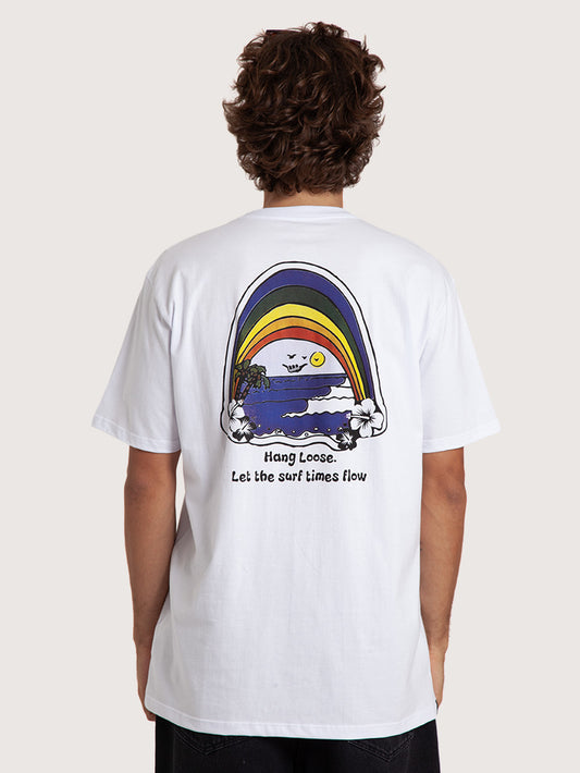 Camiseta Manga Curta Branca Masculina Hang Loose Rainbow
