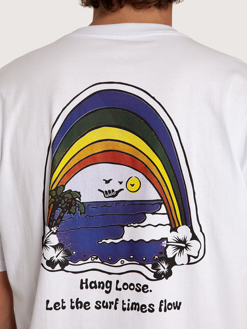 Camiseta Manga Curta Branca Masculina Hang Loose Rainbow