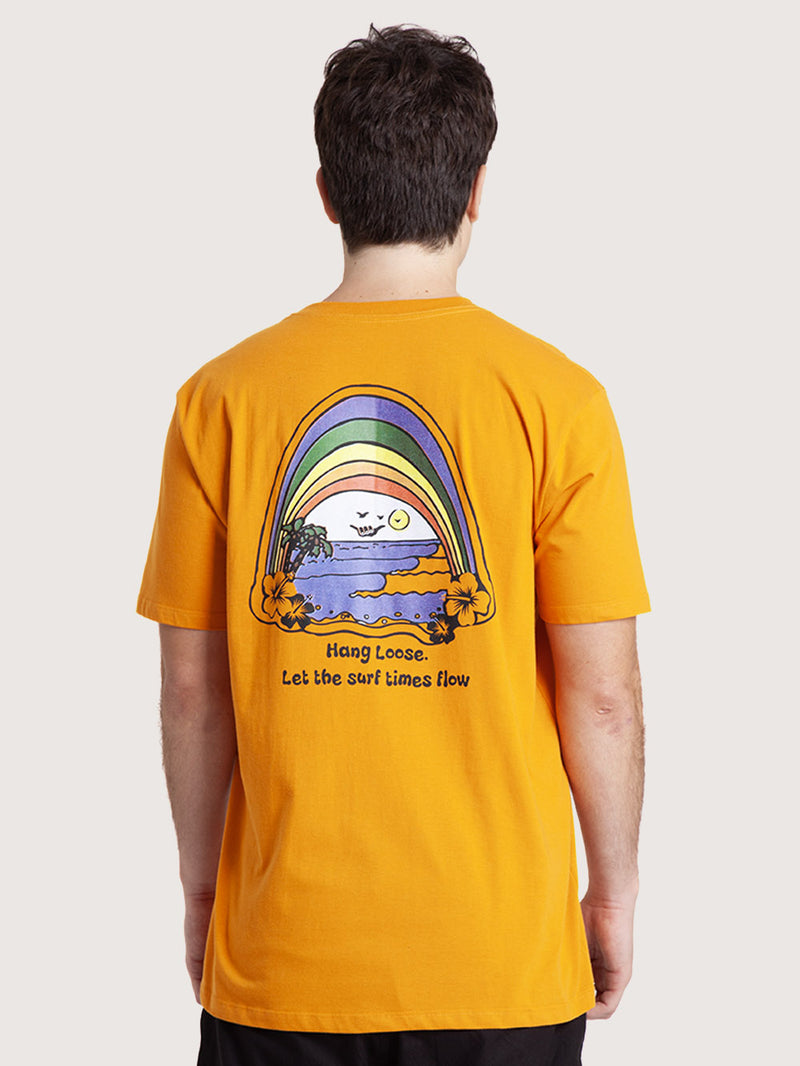 Camiseta Manga Curta Mostarda Masculina Hang Loose Rainbow