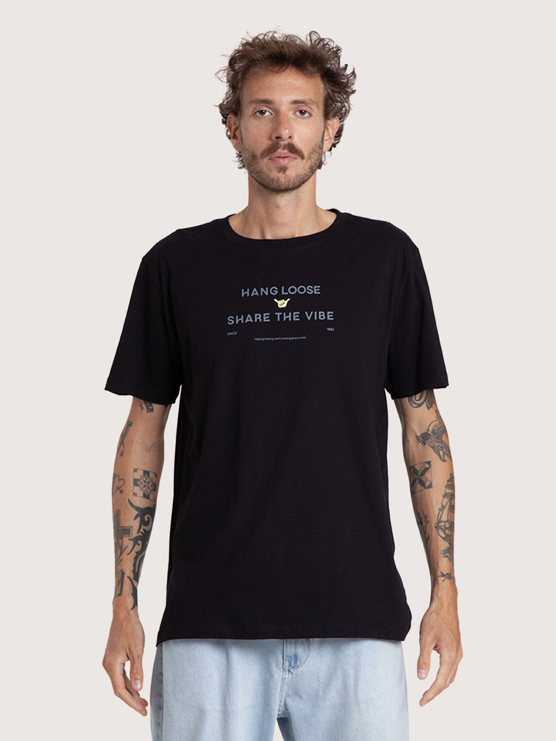 Camiseta Manga Curta Preta Hang Loose Play