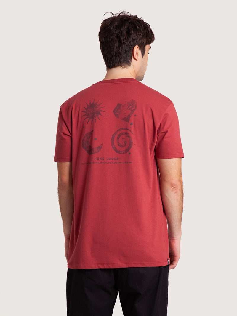 Camiseta Manga Curta Bordô Masculina Hang Loose Sertão