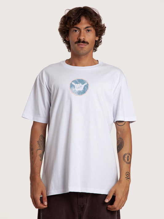 Camiseta Manga Curta Branca Masculina Hang Loose Sign