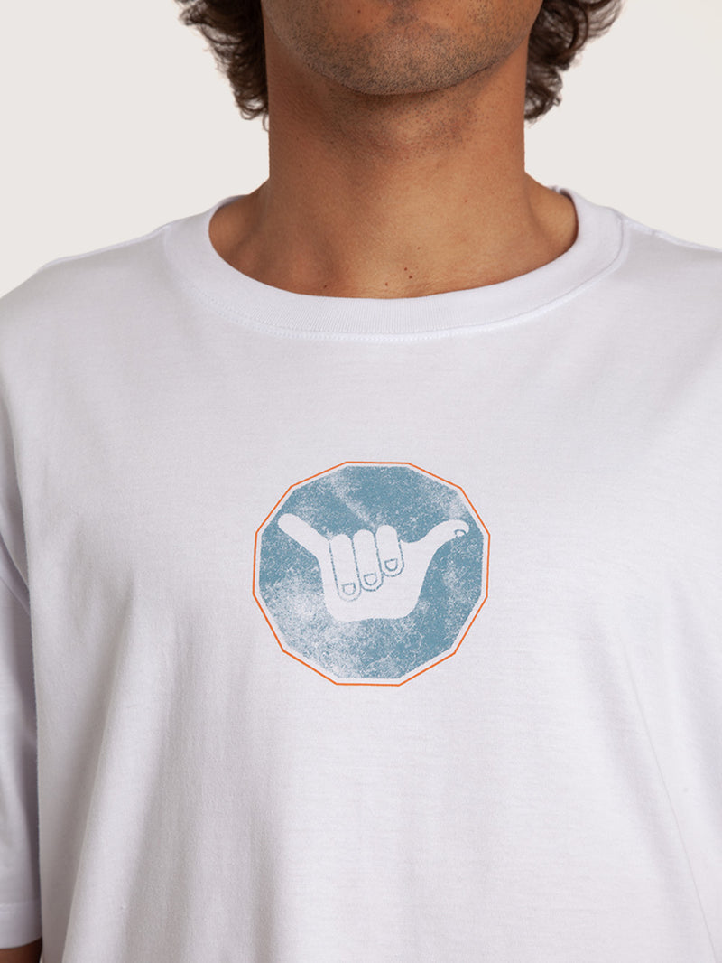 Camiseta Manga Curta Branca Masculina Hang Loose Sign