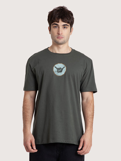 Camiseta Manga Curta Verde Masculina Hang Loose Sign