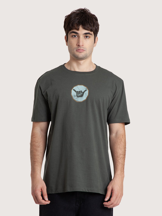 Camiseta Manga Curta Verde Masculina Hang Loose Sign