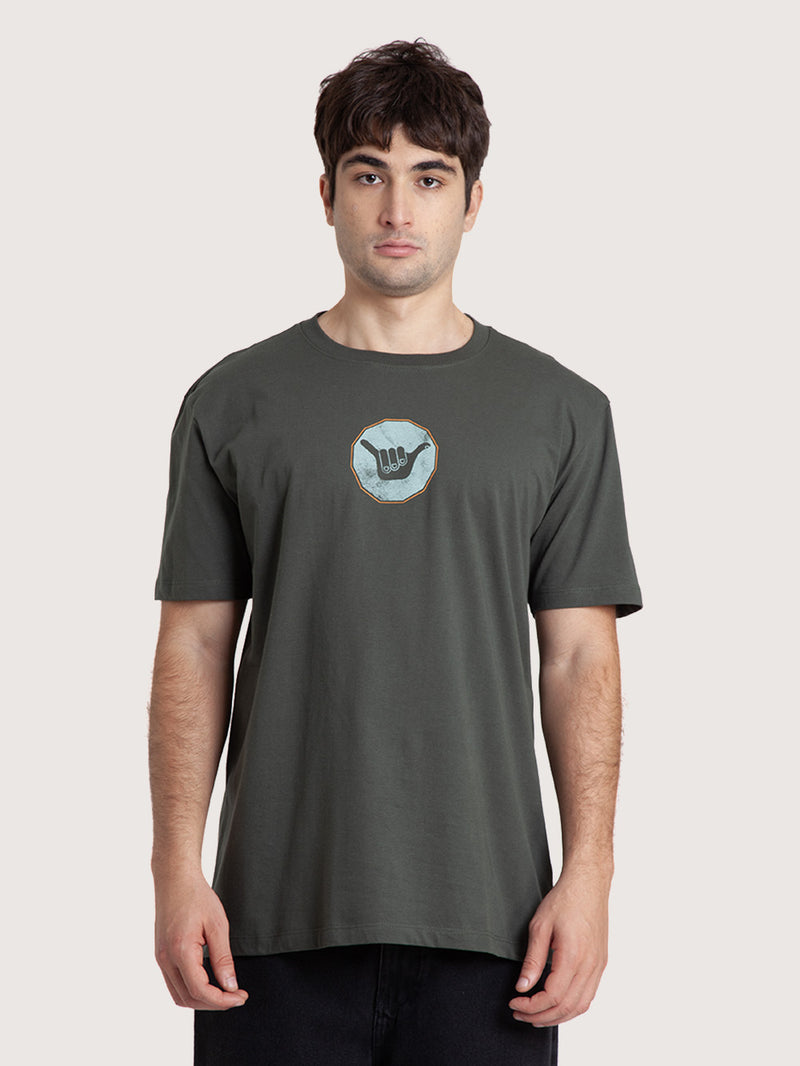 Camiseta Manga Curta Verde Masculina Hang Loose Sign