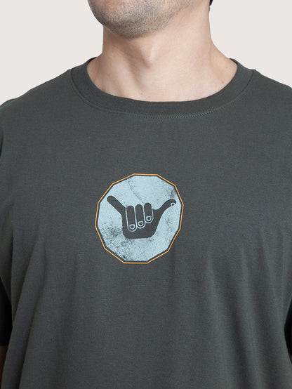 Camiseta Manga Curta Verde Masculina Hang Loose Sign