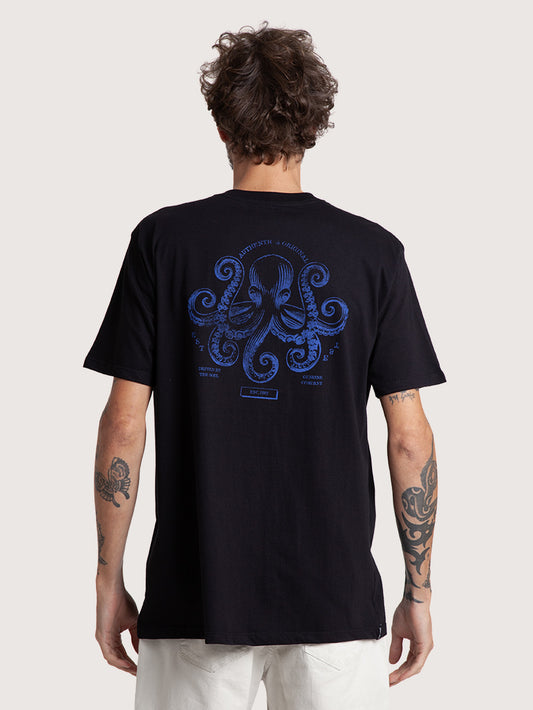 Camiseta Manga Curta Preta Hang Loose Octopuss