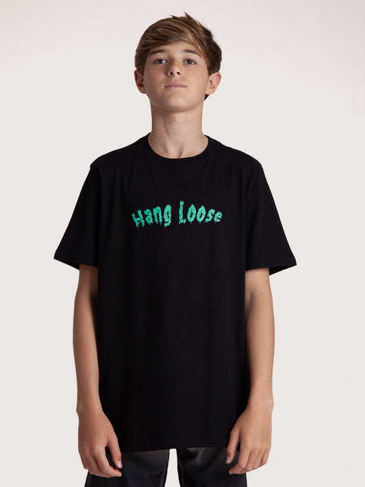 Camiseta Manga Curta Juvenil Preta Hang Loose Fish