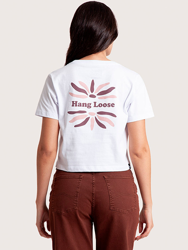Camiseta Cropped Branca Hang Loose Feminina Into