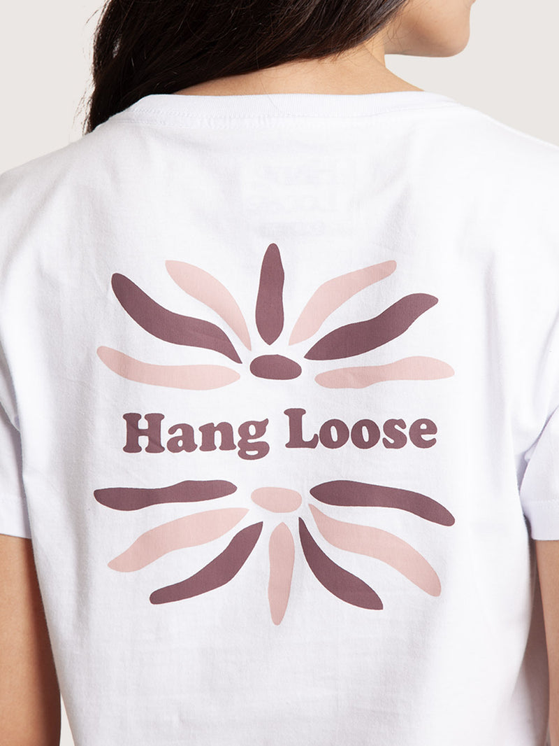 Camiseta Cropped Branca Hang Loose Feminina Into