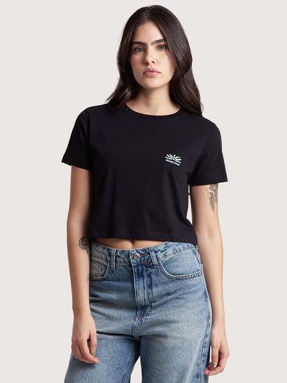 Camiseta Preta Hang Loose Cropped Feminina Into
