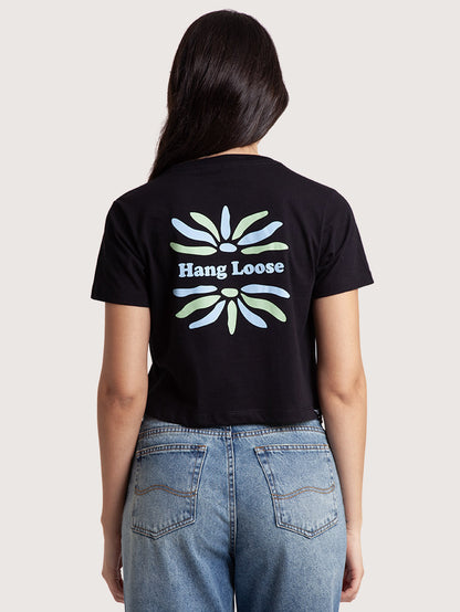 Camiseta Preta Hang Loose Cropped Feminina Into