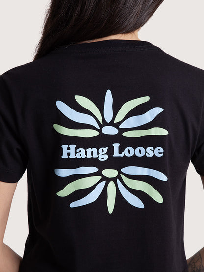 Camiseta Preta Hang Loose Cropped Feminina Into