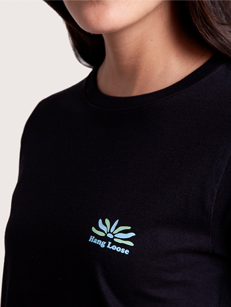 Camiseta Preta Hang Loose Cropped Feminina Into