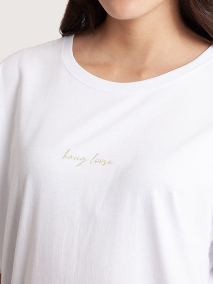 Camiseta Oversized Hang Loose Flowers Branca Feminina