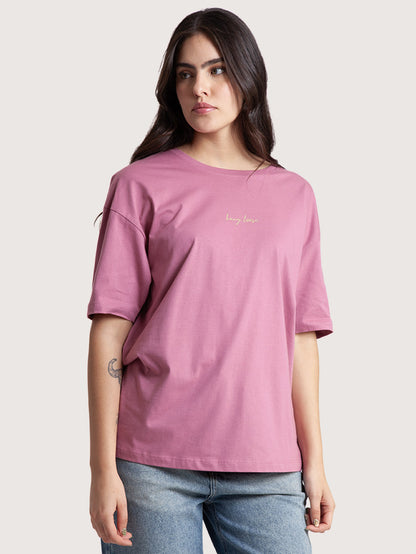 Camiseta Oversized Hang Loose Flowers Rosa Feminina