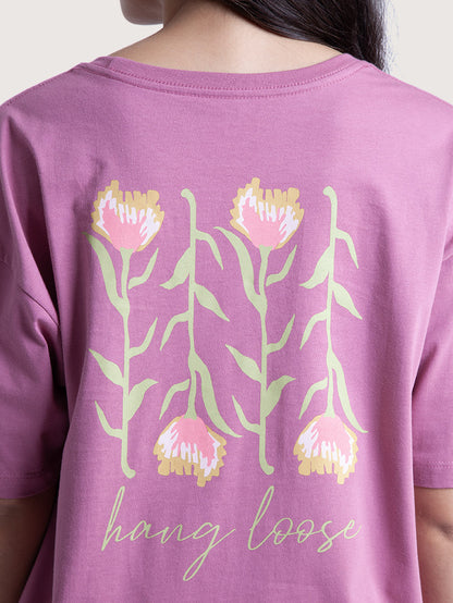 Camiseta Oversized Hang Loose Flowers Rosa Feminina