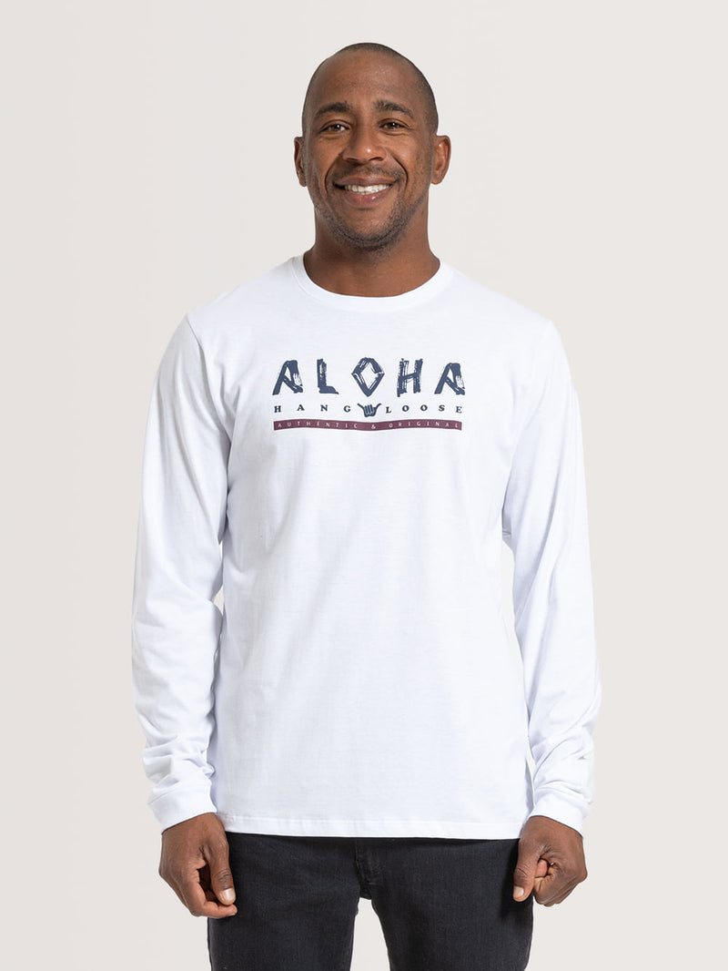Camiseta Manga Longa Hang Loose Aloha Branca