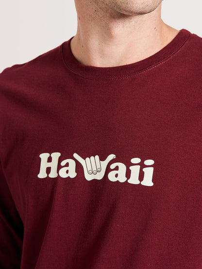 Camiseta Manga Longa Hang Loose Hawaii Bordô