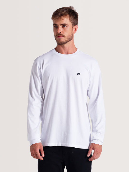 Camiseta Branca Manga Longa Hang Loose Logo