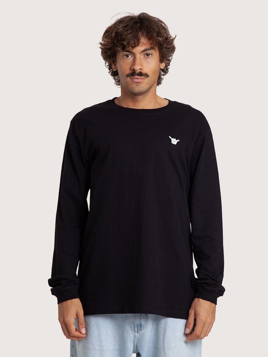 Camiseta Manga Longa Preto Hang Loose Logo