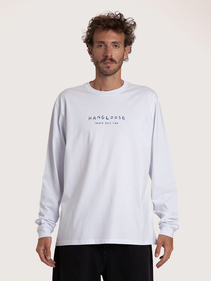 Camiseta Manga Longa Branca Masculina Hang Loose Share It