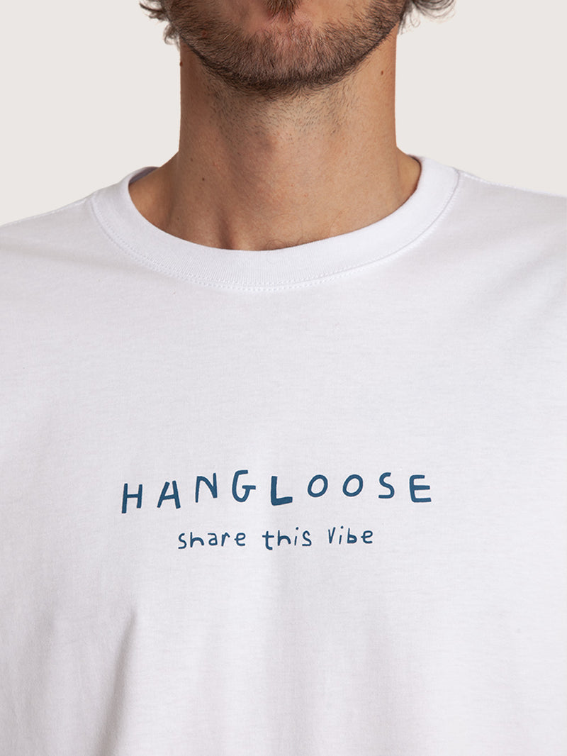 Camiseta Manga Longa Branca Masculina Hang Loose Share It
