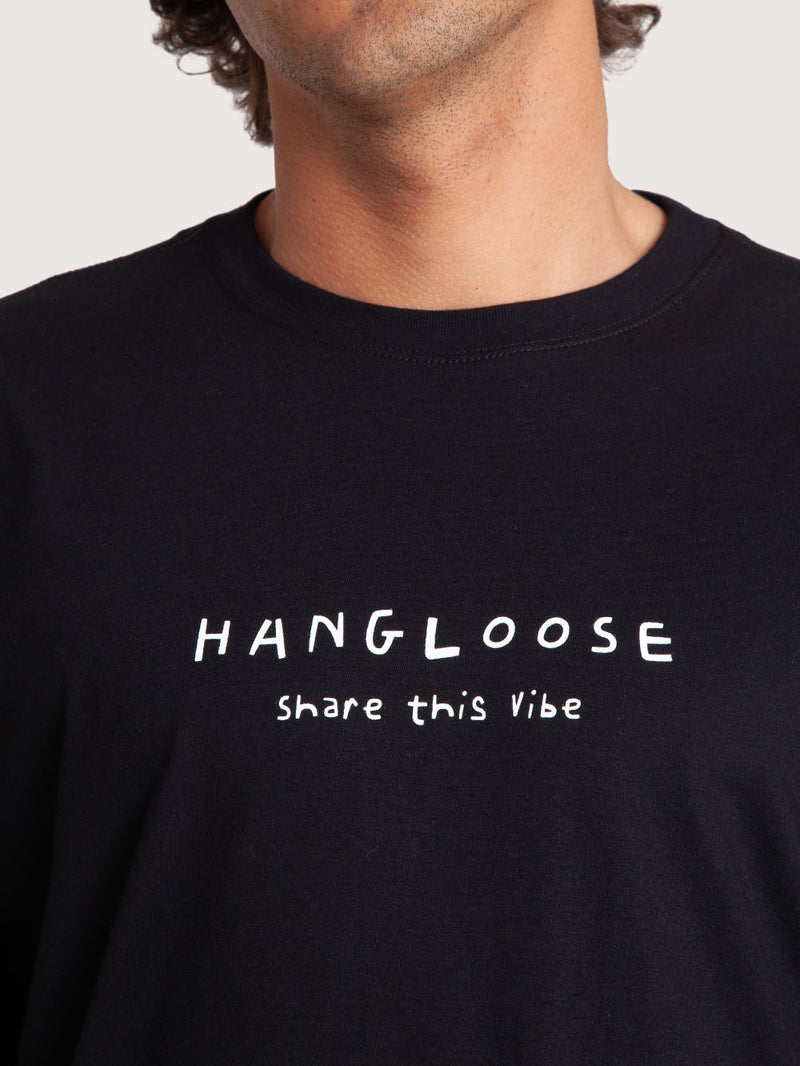 Camiseta Manga Longa Preta Masculina Hang Loose Share It