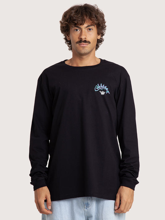 Camiseta Manga Longa Preto Hang Loose Fish