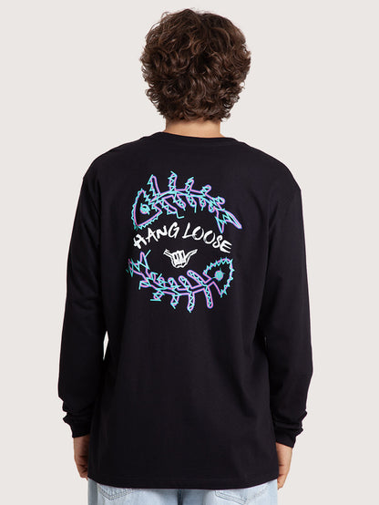Camiseta Manga Longa Preto Hang Loose Fish