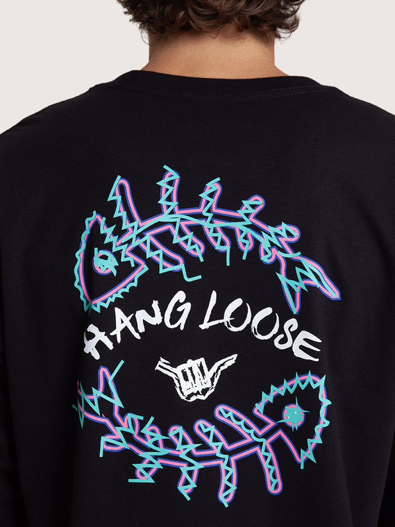 Camiseta Manga Longa Preto Hang Loose Fish